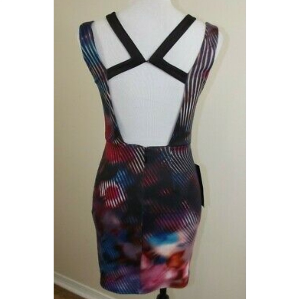 BEBE Womens Bodycon DRESS - Size Small - BLACK Striped Guzel Floral - Picture 3 of 8